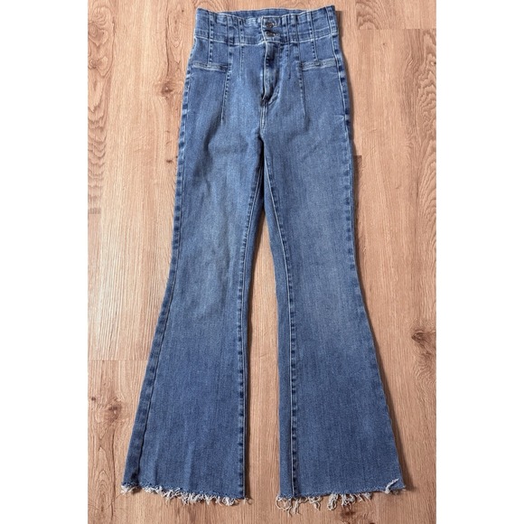 We The Free Denim - We the Free People Flare High Rise‎ Jeans Size 27 Boho Hippie Med Blue Wash